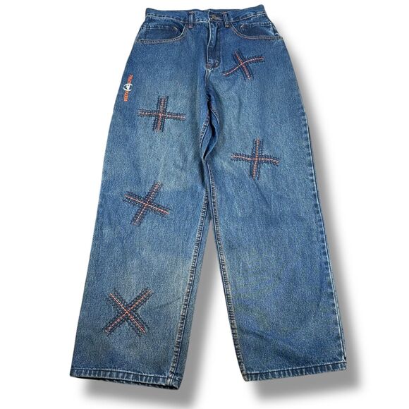 Vintage Phat Farm Baggy Jeans Mens 32 Blue Loose Skater Y2K Embroidered Wide Y2K - Picture 1 of 14